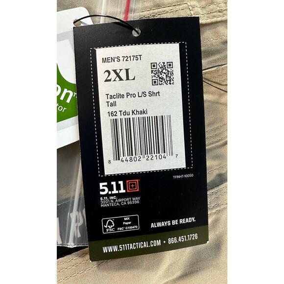 NWT 5.11 Tactical Series Taclite Pro Shirt Men’s 2XL Khaki Long Sleeve Ripstop - Picture 4 of 11